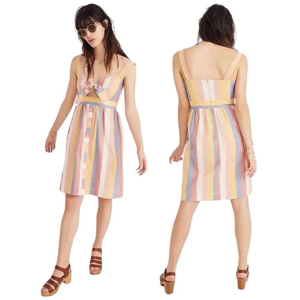 Madewell Tie-Front Cutout Dress in Sherbet Stripe Size 00